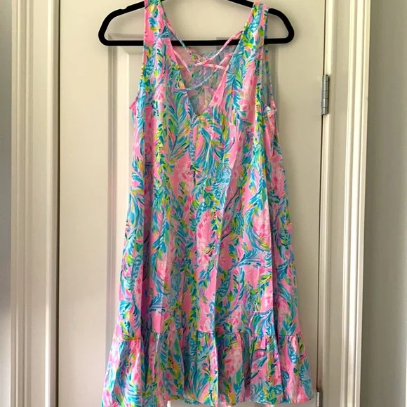 Lilly Pulitzer Kristen Flounce Dress W/Pockets Sz Medium Unicorn of the Sea - Picture 13 of 13